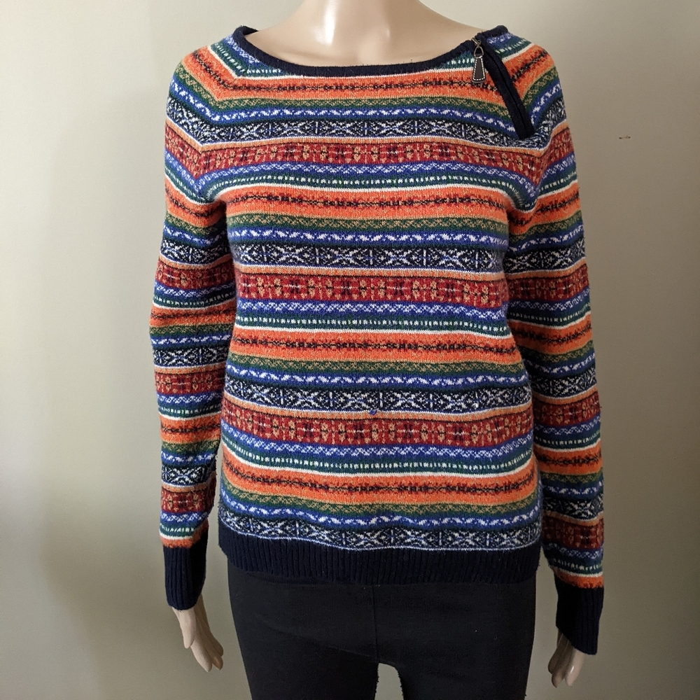 Tommy Hilfiger fair isle zipper crewneck sweater, women's small